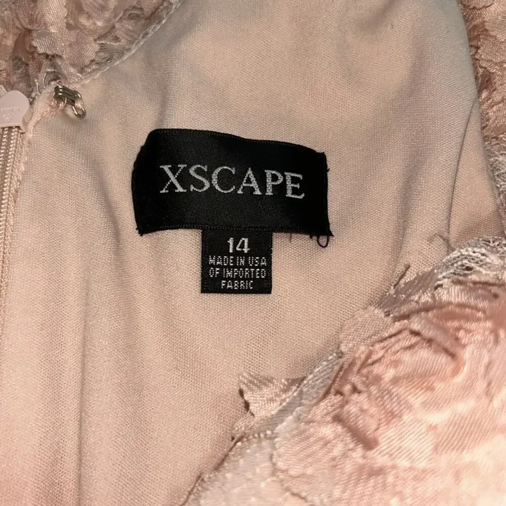 Xscape Lace Maxi peach 3D Floral wedding Guest dress Size 14 - Picture 4 of 8